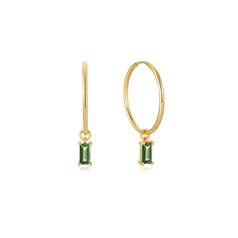 14kt Gold Tourmaline Drop Mini Hoop Earrings